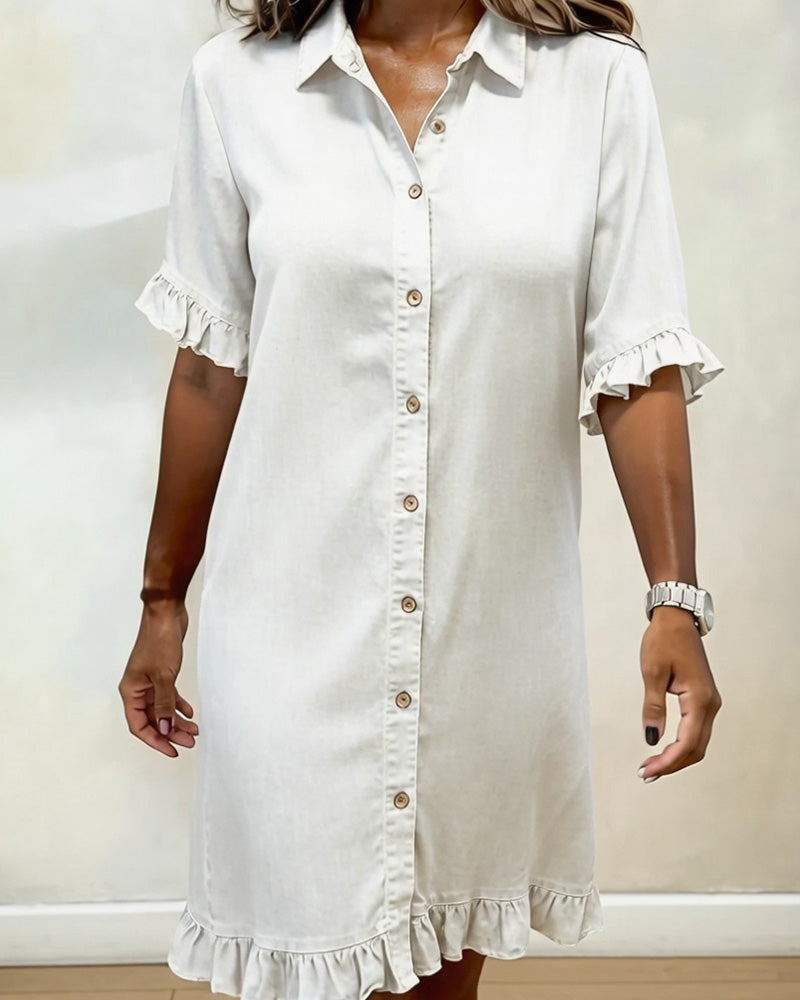 Denim Ruffle Shirt Dress
