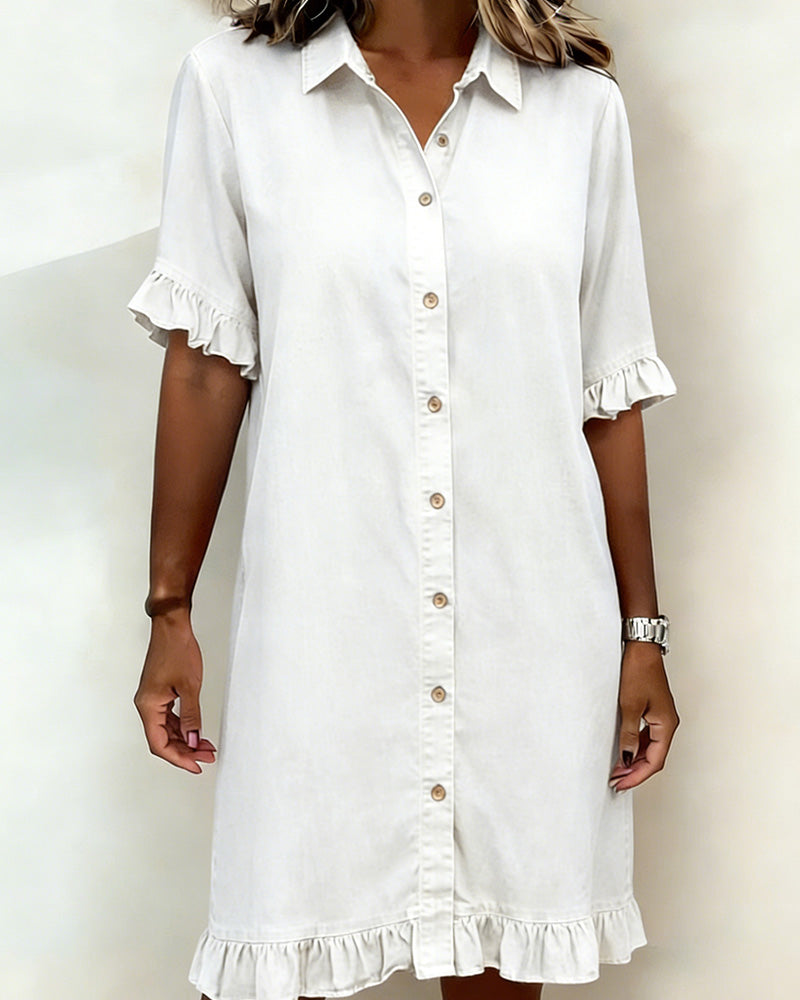 Denim Ruffle Shirt Dress