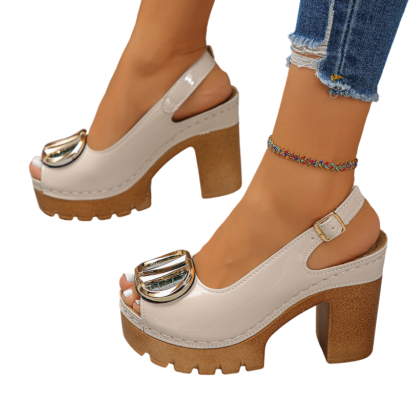 Elegant Peep-Toe Sandals with Buckle Heel